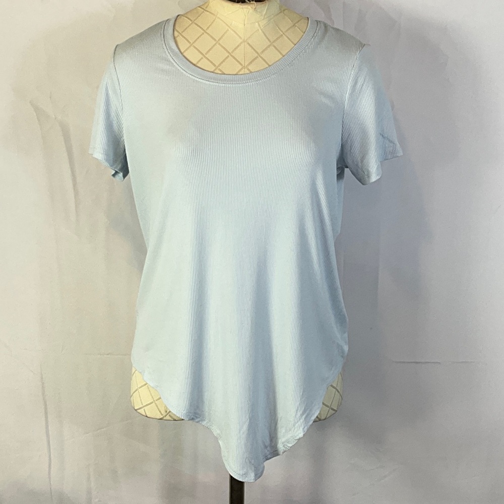 1 State Blue Asymmetrical Ribbed Knit Short Sleeve T-Shirt Size Small